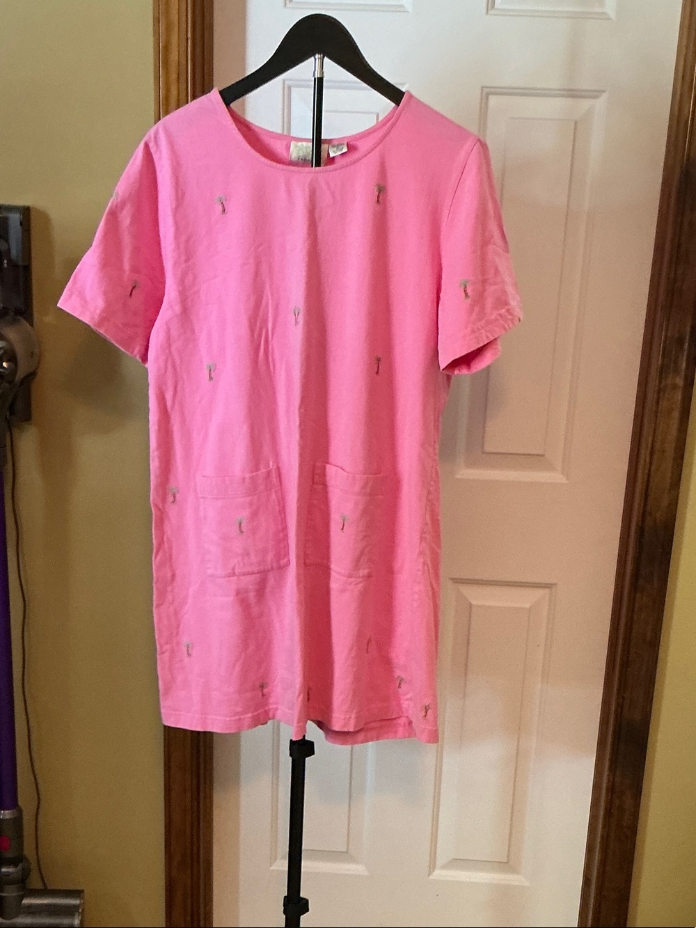 Pink Short-Sleeve Swim Coverup Dress